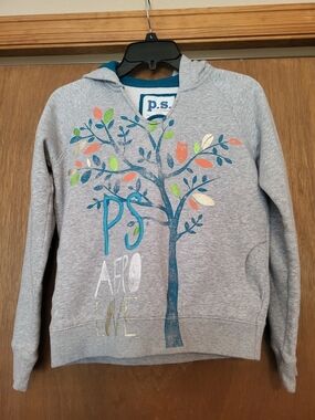 P.s. Aeropostale Gray Hoodie with Teal and Lime Leaf Graphic, Girl's L (12)